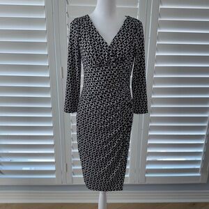 Lauren Ralph Lauren Geometric Faux Wrap Shirred Dress size 4 Work Cocktail